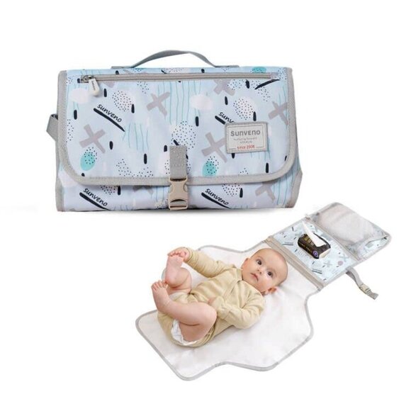 SUNVENO Baby Portable Changing Pad Waterproof Perfect for Baby Shower Gifts Blue - Picture 1 of 5